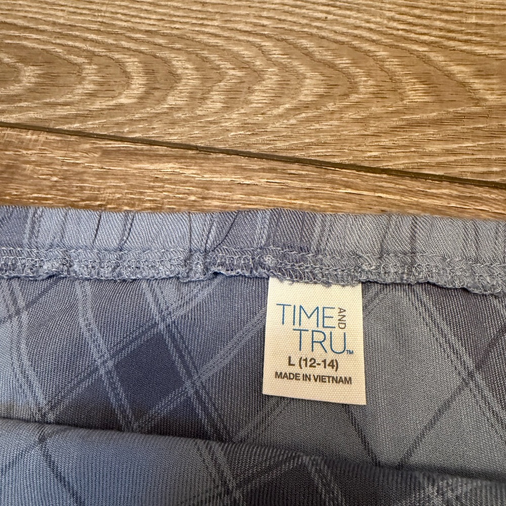 Time and Tru Blue Plaid Maxi Skirt Size L 12-14 Elastic Waist Flowy - Picture 3 of 4